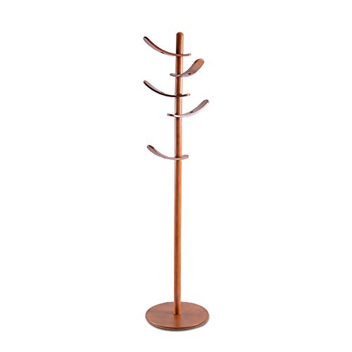 Yaker’s collection Wooden Coat Rack Stand, 5 Rotatable Hooks Coat Racks Free Standing, Adjustable Size, Easy Assembly Entryway Hall Tree Coat Hanger for Cloths, Hat, Handbags, Umbrella(Walnut)