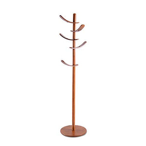 Yaker’s collection Wooden Coat Rack Stand, 5 Rotatable Hooks Coat Racks Free Standing, Adjustable Size, Easy Assembly Entryway Hall Tree Coat Hanger for Cloths, Hat, Handbags, Umbrella(Walnut)