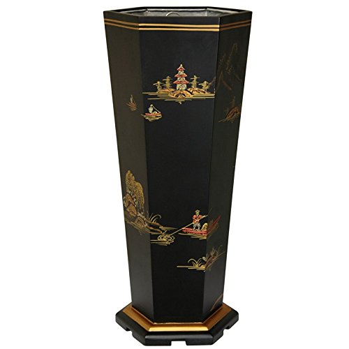 Oriental Furniture Black Landscape Umbrella Stand