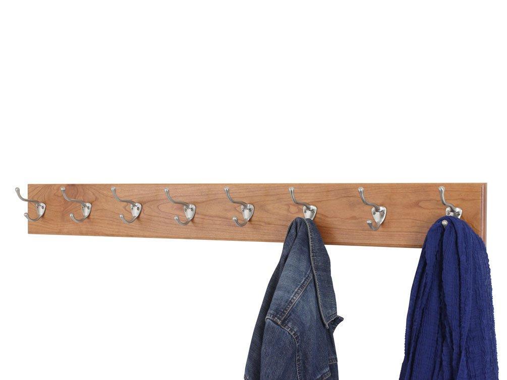 Storage organizer pegandrail cherry coat rack with satin nickle hat and coat style hooks 4 5 ultra wide cherry 52 x 4 5 with 10 hooks
