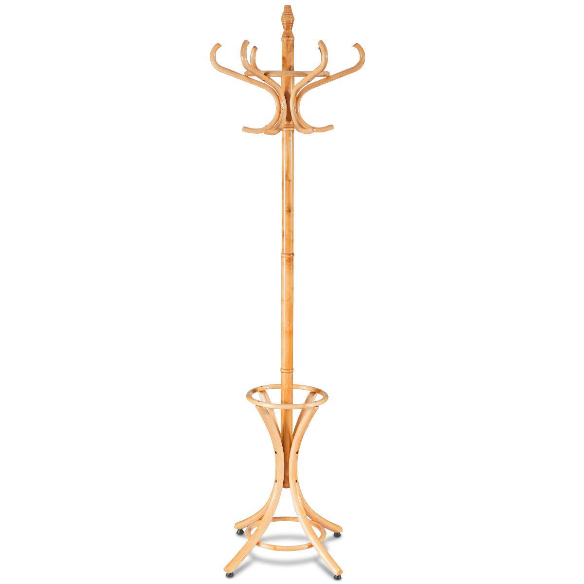 TANGKULA Standing Coat Rack Wood 12 Hooks Home Hat Jacket Hanger Tree 12 with Umbrella Holder Coat Stand (White)