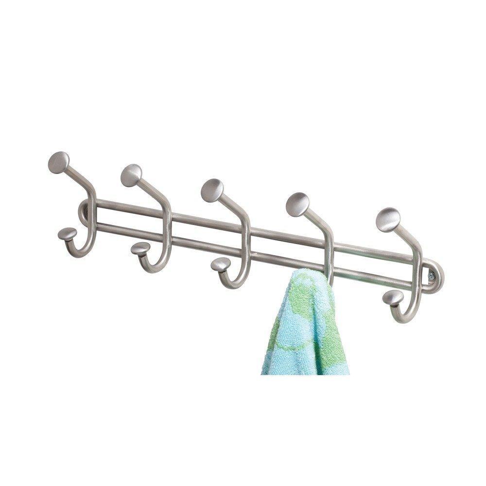 Heavy duty interdesign forma wall mount storage rack hanging hooks for jackets coats hats and scarves 5 dual hooks brushed stainless steel