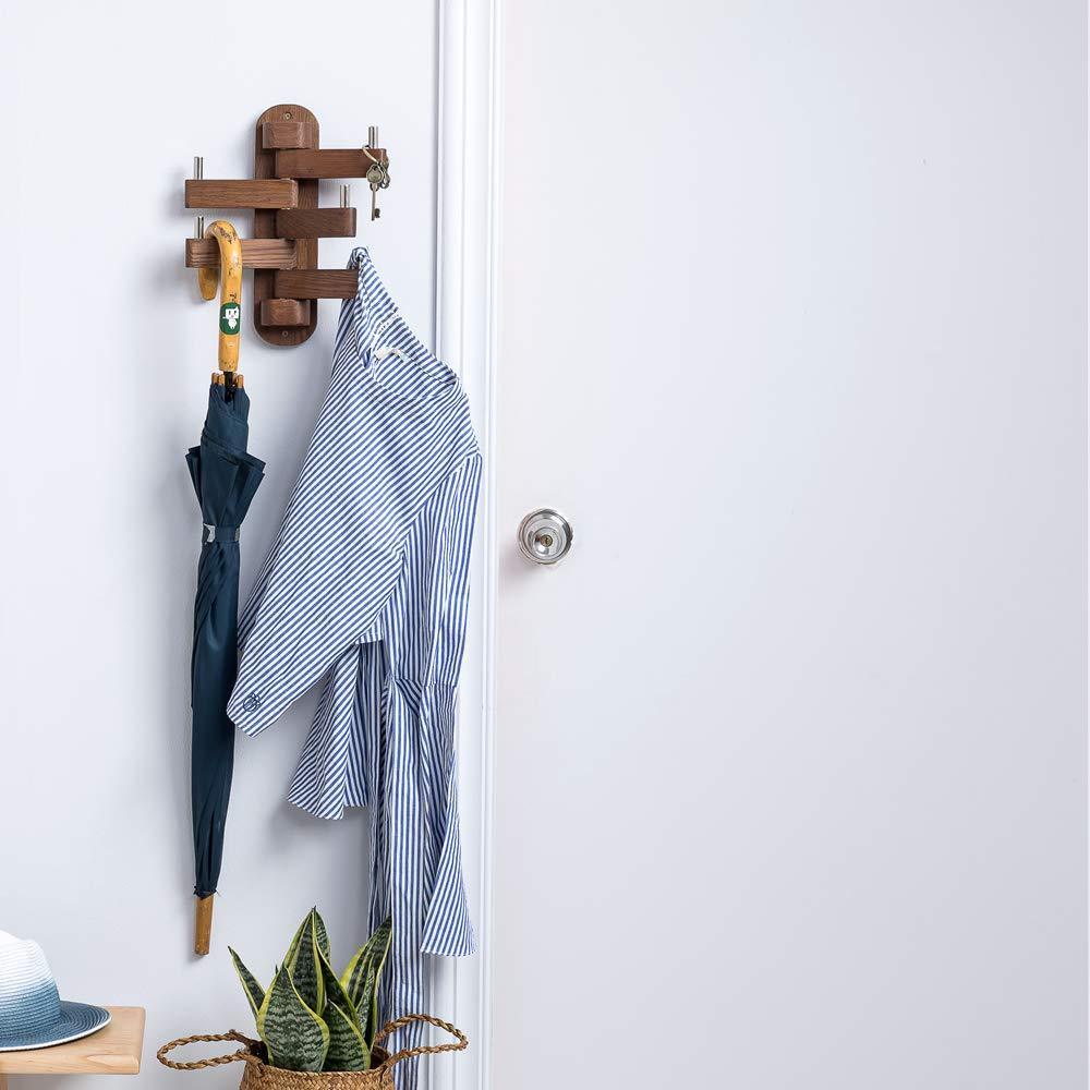 Best seller solid wood swivel coat hooks folding swing arm 5 hat hanger rail multi foldable arms towel clothes hanger for bathroom entryway bedroom office kitchen kids garage wall mount accessories walnut wood