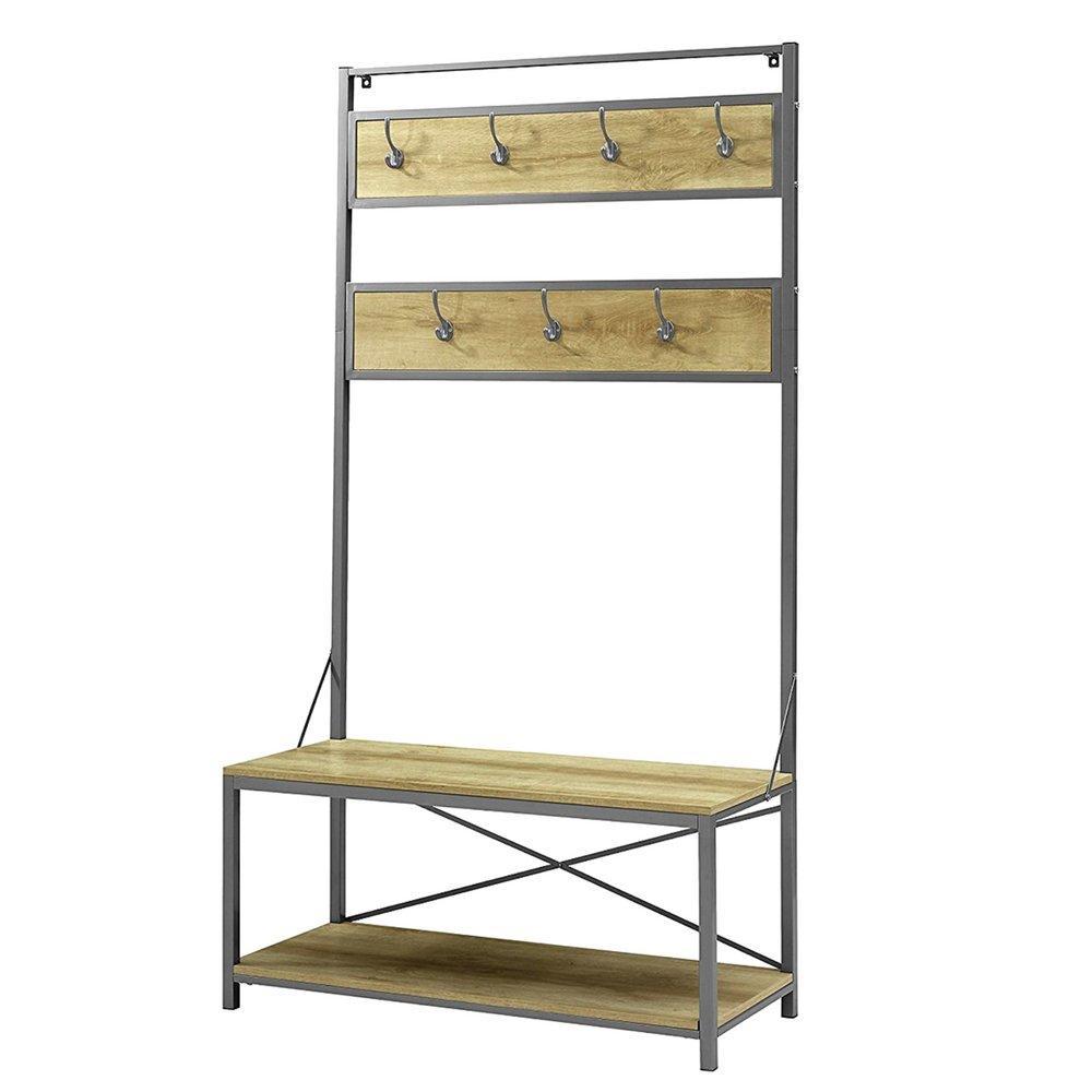 New wood entryway hall tree with bench storage rack furniture wooden î¼df free standing contemporary foyer metal coat rack hanger industrial country farmhouse convenient hangers oak and ebook by nakshop