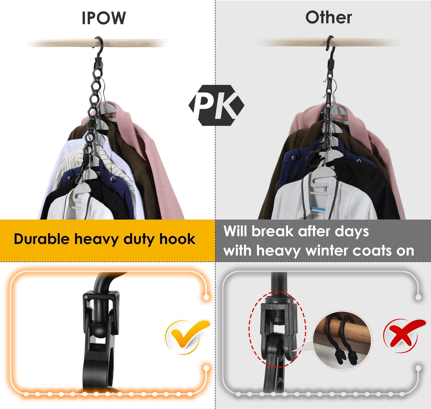 Best seller ipow 6 pack magic hanger heavy duty plastic closet space saving hanger wardrobe clothing cascading hanger organizer for easy wrinkle free shirts pants and coats