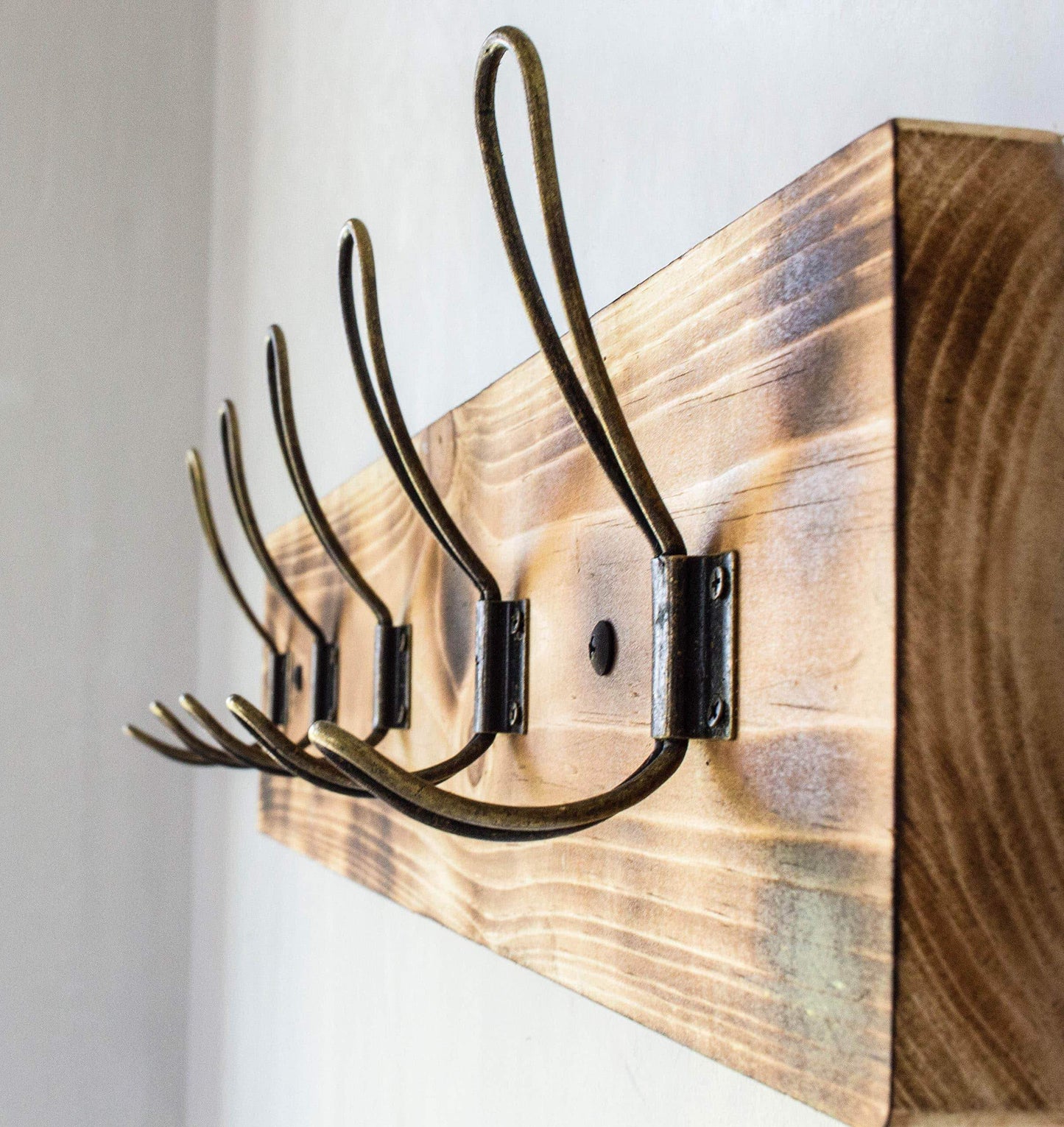 Home vintage rustic coat rack authentic burnt wood hanger for towels clothes hats bags antique door wall mounted 5 hook rail vintage style wire hooks 26 x 7 8 x 5 burnt wood original