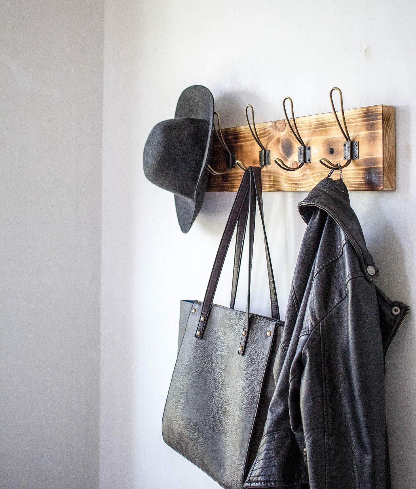 New vintage rustic coat rack authentic burnt wood hanger for towels clothes hats bags antique door wall mounted 5 hook rail vintage style wire hooks 26 x 7 8 x 5 burnt wood original