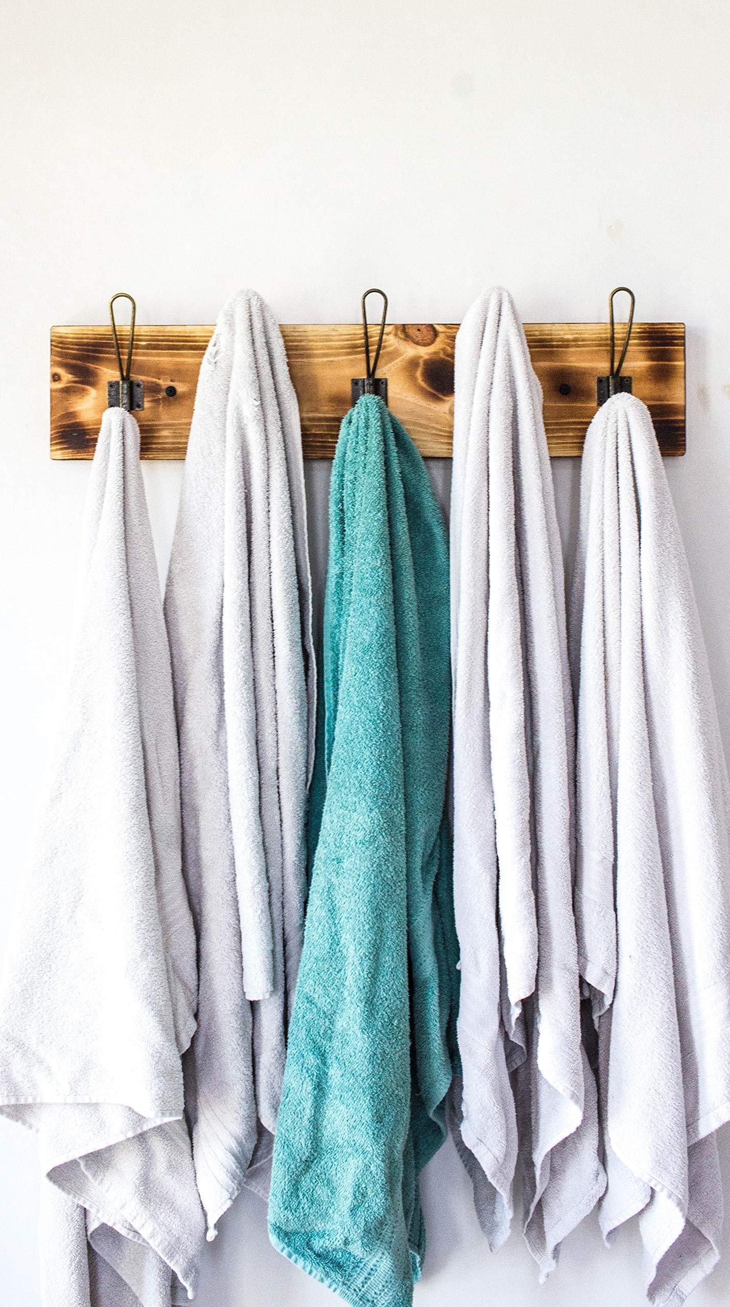 Kitchen vintage rustic coat rack authentic burnt wood hanger for towels clothes hats bags antique door wall mounted 5 hook rail vintage style wire hooks 26 x 7 8 x 5 burnt wood original