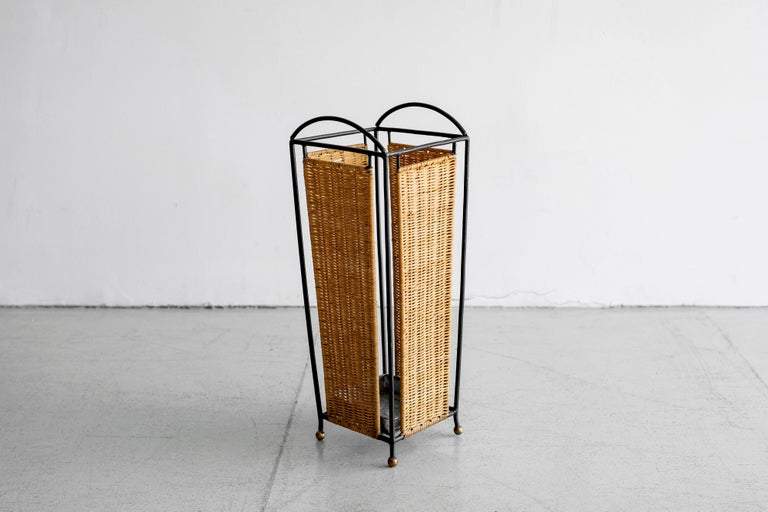 French Wicker and Iron Umbrella Holder
