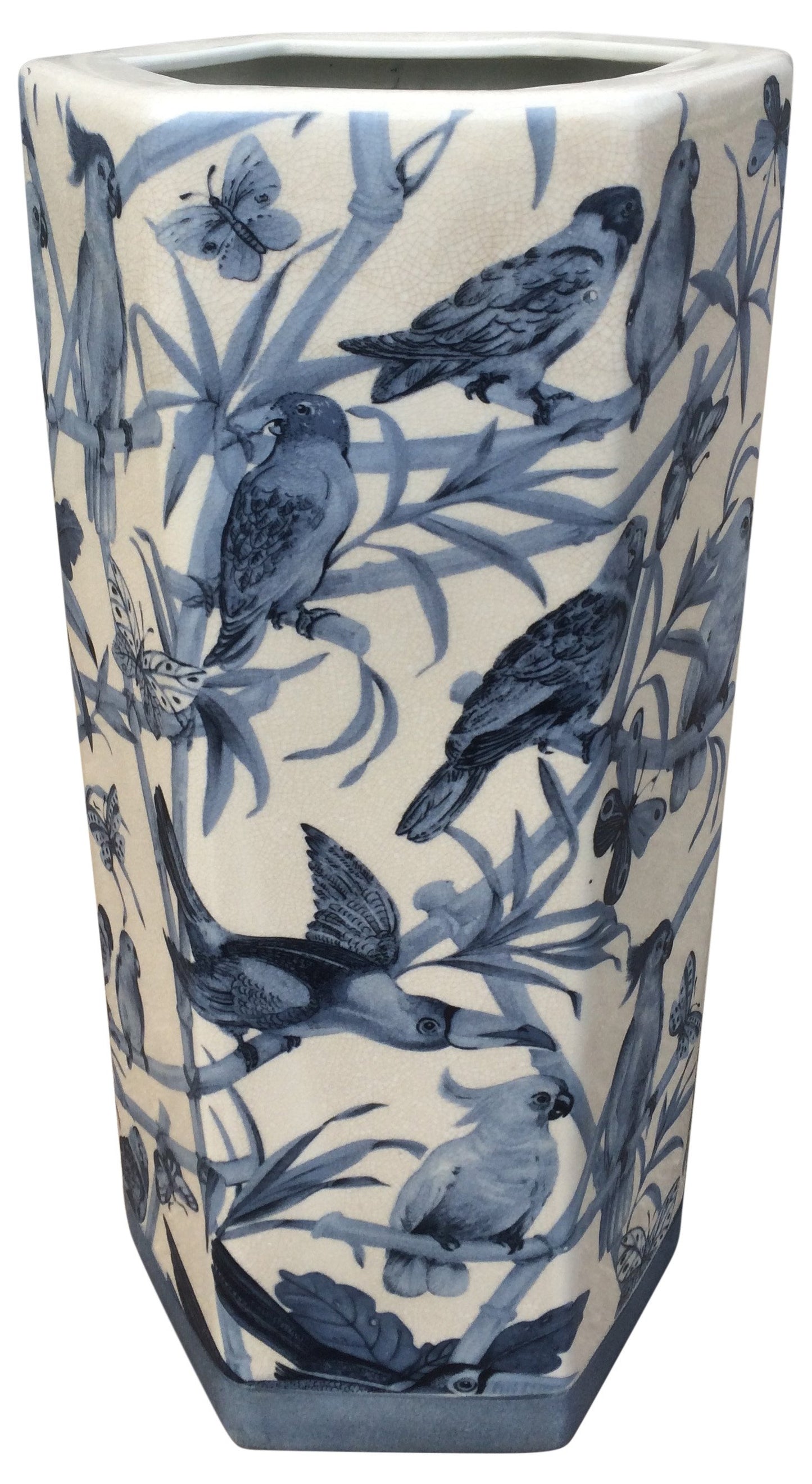 Blue/White Bird Hexagonal Umbrella Stand 18"