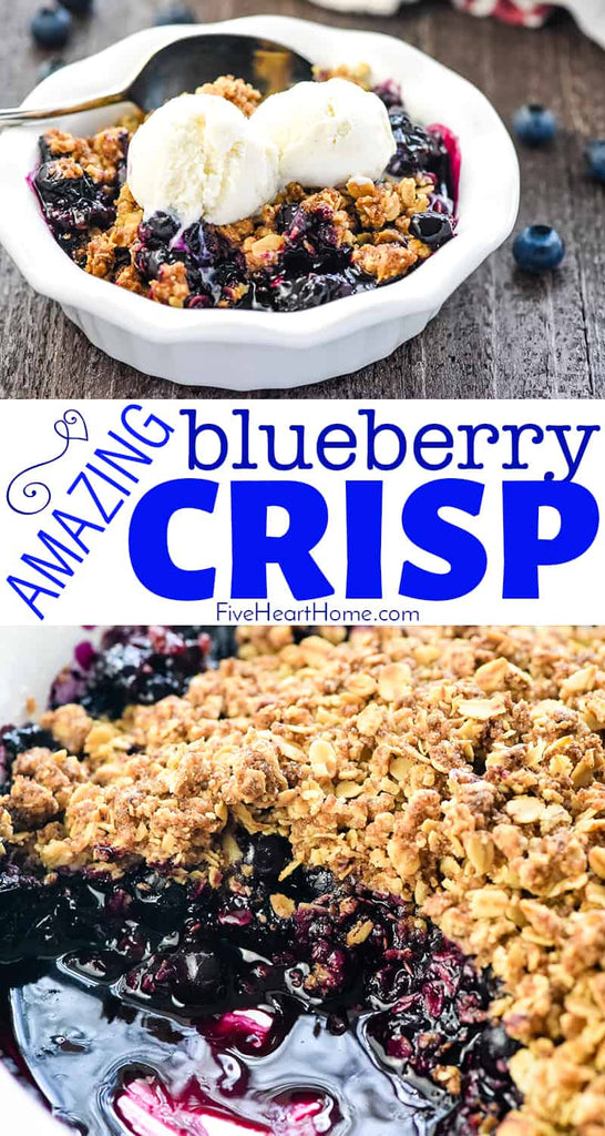 This quick, easy, amazing Blueberry Crisp boasts sweet and syrupy blueberries with a crunchy golden oat crumble for a delicious dessert