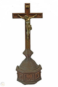 This European tramp art crucifix embellished with brass details sold for $175USD on eBay in 2018