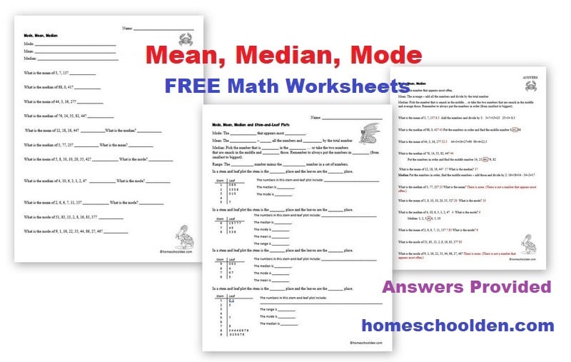Mean, Median, Mode – Free Math Worksheets