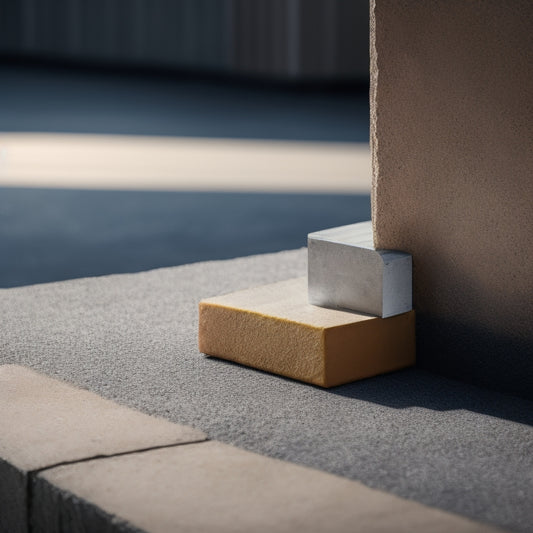 A horizontal composition featuring a level, a joint spade, and a spirit level, arranged on a concrete block or a masonry background, with subtle shading and realistic textures.