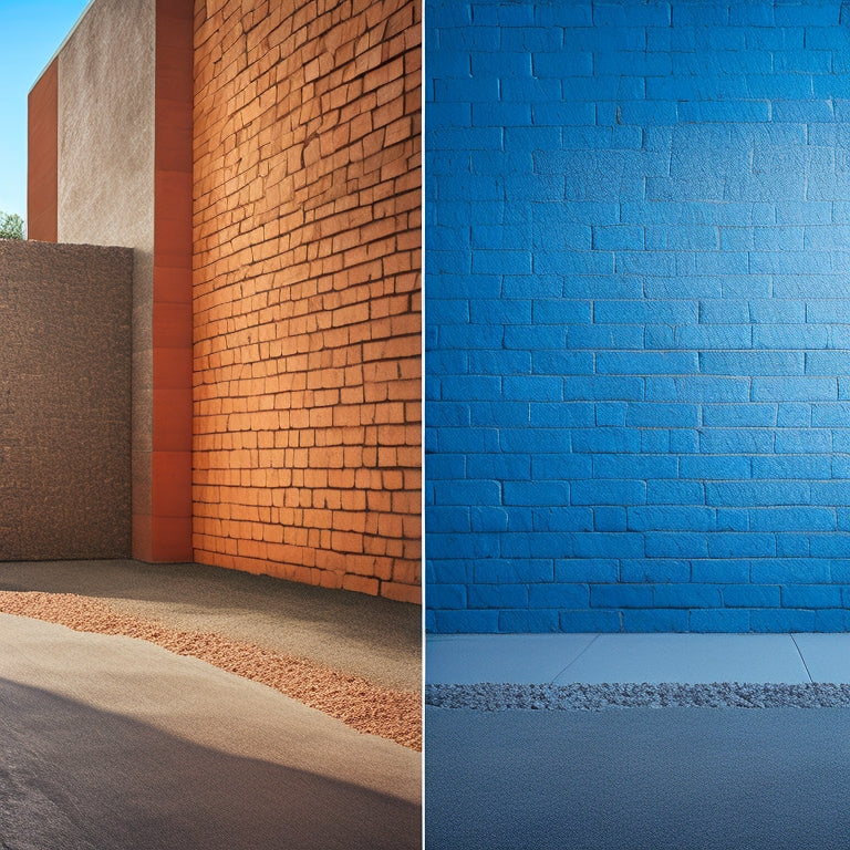 A split-screen image featuring a weathered, grey concrete block wall on the left, and the same wall on the right, rejuvenated with a vibrant, smooth, and glossy coating.