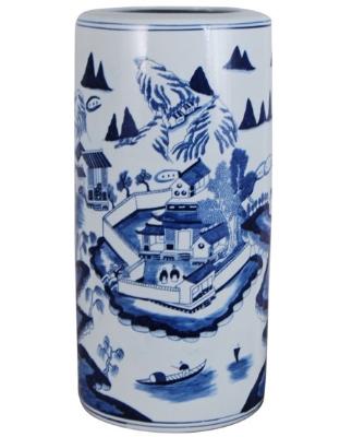 #3434 Blue and white Canton style porcelain umbrella stand