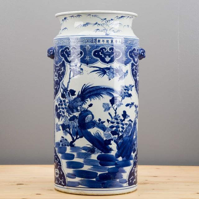 #4329 Blue And White Chinoiserie style Umbrella Stand