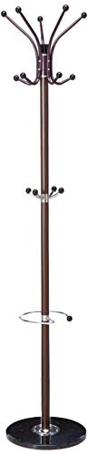 Uniware Heavy Duty Metal Coat Rack with PVC Coated with Umbrella Stand, 14 Hooks, 70 Inch, Stable Marble Base Stand, Brown