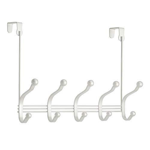 Amazon mdesign decorative over door 10 hook steel storage organizer rack for coats hoodies hats scarves purses leashes bath towels robes for mens and womens clothing pearl white
