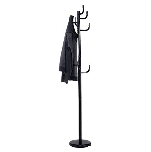 Metal Coat Rack Hanger with Round Base Hat Tree Stand Hall Hook Holder Black Umbrella Hooks Entryway Storage Jacket Clothes Bags Organizer Home Décor Office New