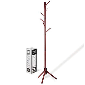 High-Grade Wooden Tree Coat Rack Stand, 6 Hooks - Super Easy Assembly NO Tools Required - 3 Adjustable Sizes Free Standing Coat Rack, Hallway/Entryway Coat Hanger Stand for Clothes, Suits, Accessories
