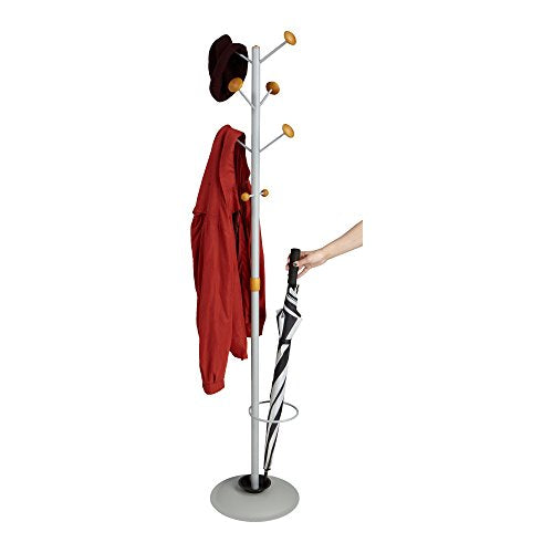 Mind Reader Standing Coat Rack Hat Hanger Holder Hooks for Jackets and Purses Umbrella Stand with Metal Base - CAPCR-SIL