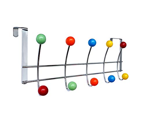 GeLive Over The Door Hook Rack, Stainless Organizer Hanger for Coat, Robe, Jacket, Belt, Hat, Towel, 10 Ceramic Knobbed Hooks, Chrome Bright (Multicolor)