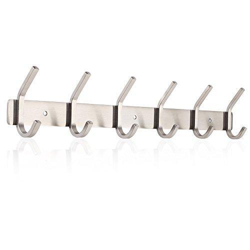 Discover artishook coat hook wall mounted stainless steel hook rack with 6 dual hanger hooks for coats hats scarves key