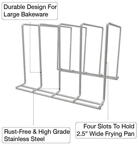 Heavy duty stock your home large rust free durable coated steel bakeware organizer kitchen cookware rack for dinnerware bakeware cookware cutting boards pot pan lids white 2 pack