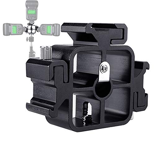 3 Triple Cold Shoe Mount Umbrella Bracket Camera Flash Stand Speedlite Mount Holder Adjustable Shoe Adapter for Speedlights, LED Monitors, Microphones, Audio Recorder & Studio Flash