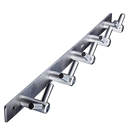 YANGMAN Wall Mounted Coat Rack,Stainless Steel Towel Hanger Holder Hanging Scarf/Handbag/Hat/Tie/Jewelry Ect, for Kitchen Bedroom Bathroom Office Garage Storage 5 Hooks Silvery