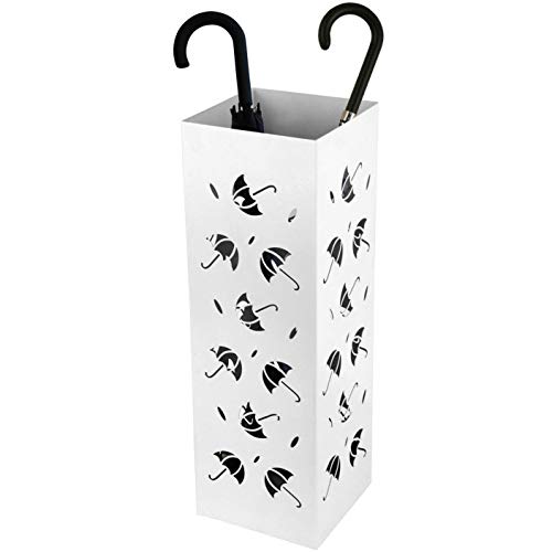 Amzdeal Umbrella Holder Umbrellas Stand Indoor Umbrella Rack for Office, Home, Free Stand for Canes, Walking Sticks, with 2 Hooks, Drip Tray, 100% Metal, Rustproof, White