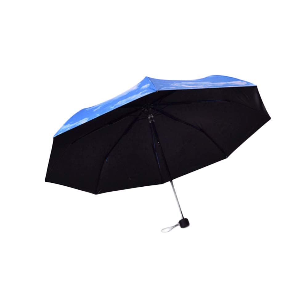 LOHOME Sun & Rain Umbrella, 99.9% UVA Block, Super Strong Sun & Wind Resistant 3 Folding Parasol with Blue Sky and White Clouds Picture for Travel (Black Inside)