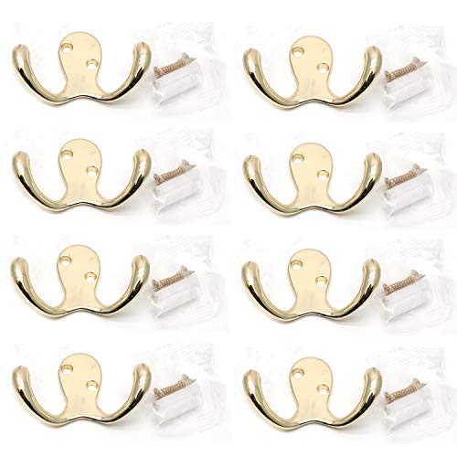Rannb Set of 8 Gold Double Prong Robe Hook Retro Cloth Hanger Wall Mounted Used in Bedroom, Garden & Kitchen (Gold)