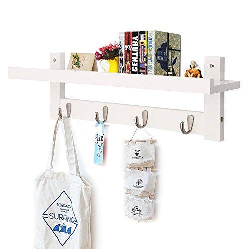 Cheap wooden hooks for wall coat rack shelf wall mounted bamboo hook rack with upper shelf for storage scandinavian style for hallway bathroom living room bedroom 4 hooks