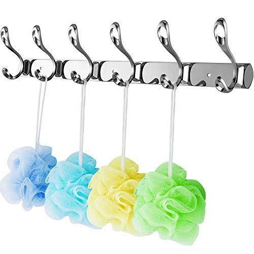 Heavy duty arplis wall mounted hooks stainless steel rack wall hanger with 6 double hooks design coat towel rail hook for foyer hallways and bedrooms
