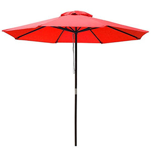 9 Foot Red Patio Furniture Wood Market Umbrella