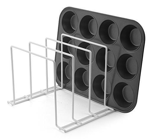Great stock your home large rust free durable coated steel bakeware organizer kitchen cookware rack for dinnerware bakeware cookware cutting boards pot pan lids white 2 pack