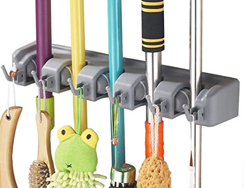 Mop and Broom Holder Wall Mount, W.O.B Utility Storage Hooks Multi-Used in Kitchen, Garage, Outdoor Yard (2)