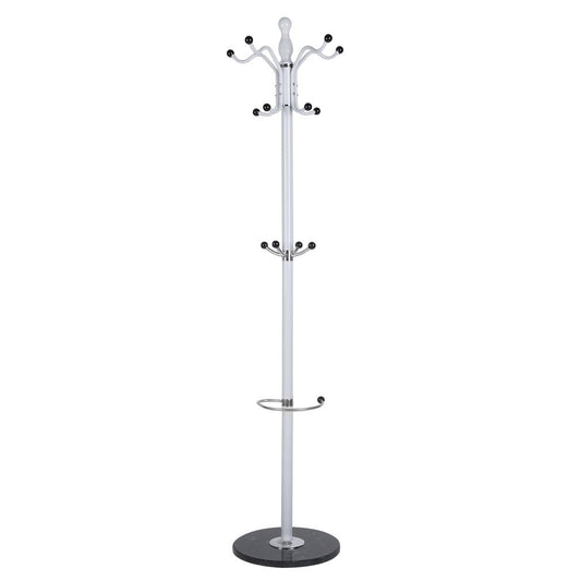 15 Hooks 70" Metal Coat Hat Jacket Stand Tree Holder Hanger Rack w/ Marble Base,Hall Tree Coat rack with Bench , Wrought Iron Coat Tree , Standing Coat Rack Tree ,Coat Tree Commercial -White