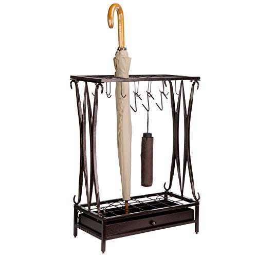 MyGift Brown Metal 21-Slot Umbrella Stand with Removable Drip Tray