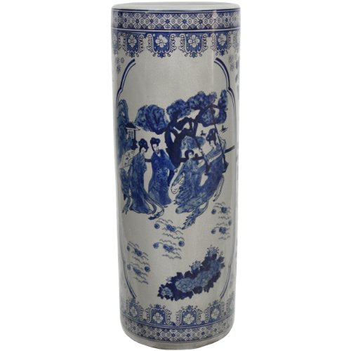 Oriental Furniture 24" Ladies Blue & White Porcelain Umbrella Stand
