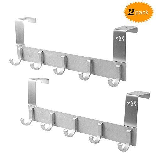 Kitchen over the door hook racks rongyuxuan pack 2 heavy duty storage hooks for coat towel bag robe 5 hooks aluminum brush finish