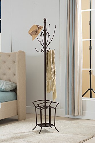 Kings Brand Bronze Finish Metal Coat Rack & Hat Stand With Umbrella Holder