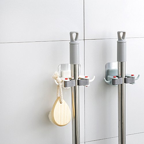 Utility Broom Mop Grippers Self Adhesive Wall Mounted Mop Hooks Broom Hanger Holder