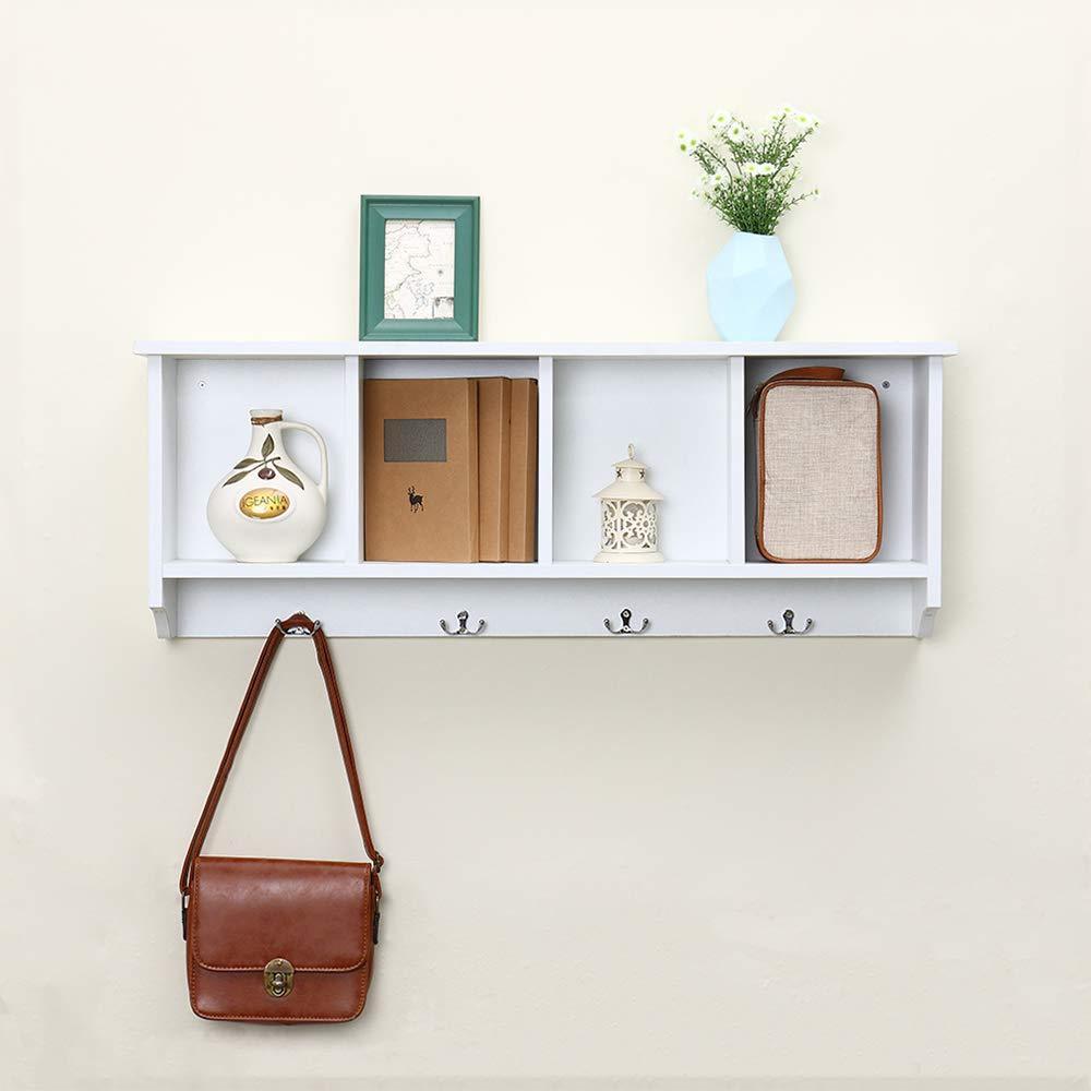 Budget love furniture floating shelf coat rack wall mounted cabinets hanging entryway shelf w 4 hooks storage cubbies organizer white