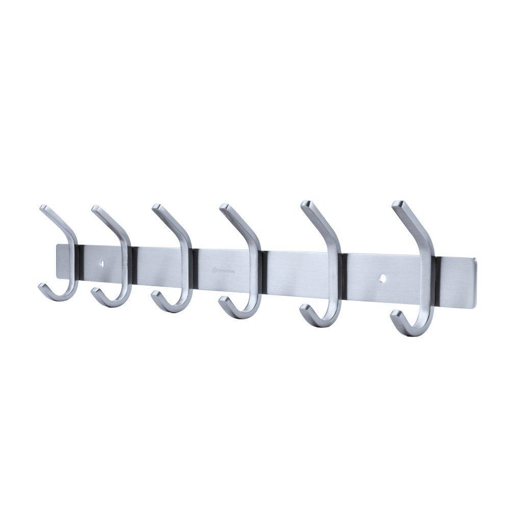 Kitchen homeideas 17 inch coat hook rail sus304 stainless steel coat bath towel hook hanger with heavy duty double 6 hooks brushed finish