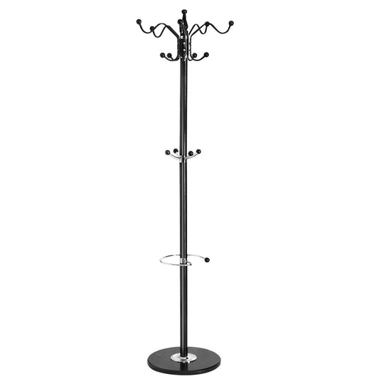 Tangkula 70" Metal Coat Tree, Coat Racks with 15 Hooks, Hat Jacket Stand Tree Holder Hanger Rack w/Marble Base (Black)