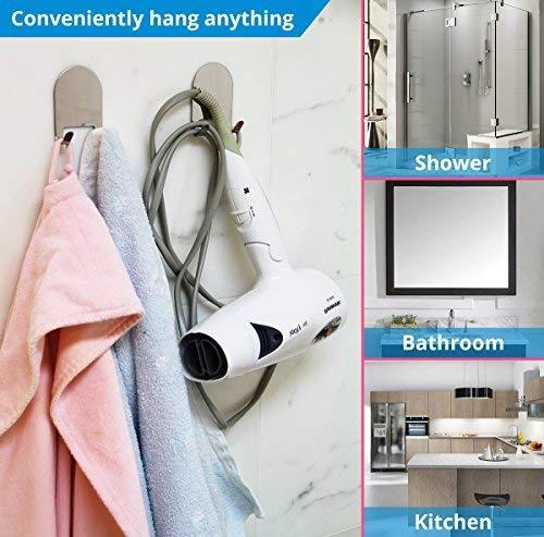 Best 3m adhesive all purpose hooks by home so heavy duty hook hanger sticks anywhere holds anything towels keys coats loofahs wreath jacket hat clothing pack of 4 stainless steel chrome