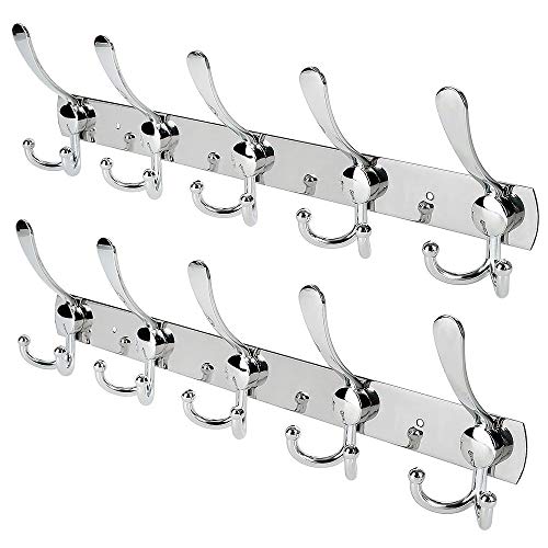 WHITGO Wall Mount Coat Hook, 2 Pack 15 Hooks Stainless Steel Coat Hangers Rack Robe Hat Clothes Hook Wall Coat Rack Hooks